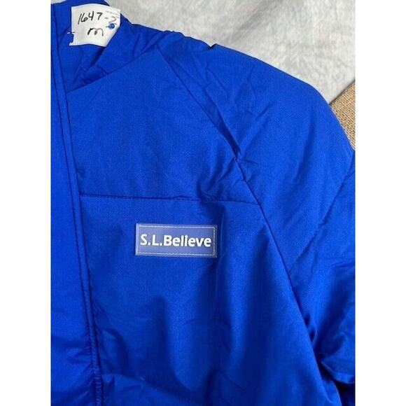 Womens Puffer Jacket Sz M Blue Lightweight Hoodie with Pull String Stretch Cuff - Picture 2 of 8